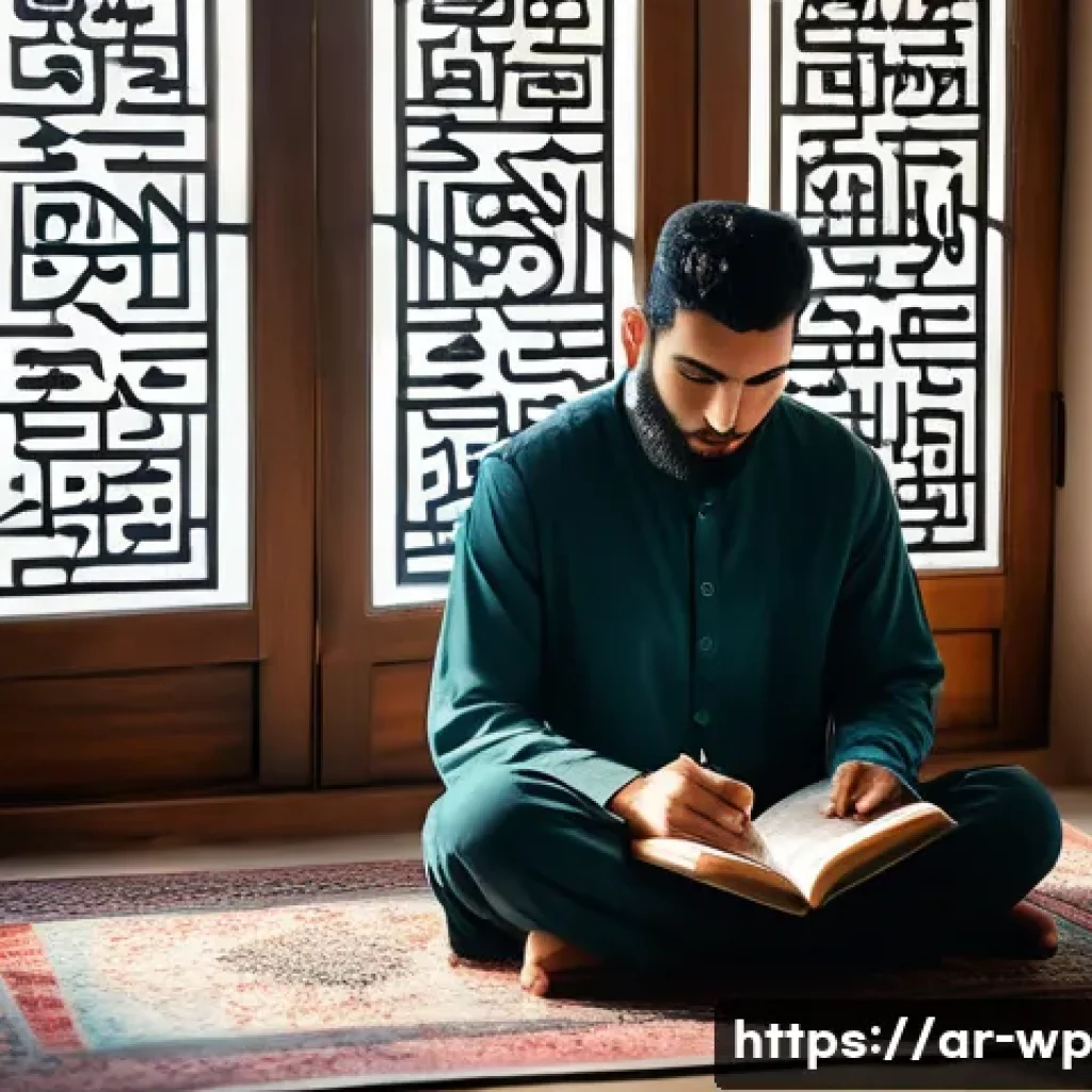 관점 전환 능력을 위한 실천 가능한 팁 - A serene Middle Eastern home interior with a young Arab man sitting cross-legged on a traditional Pe...