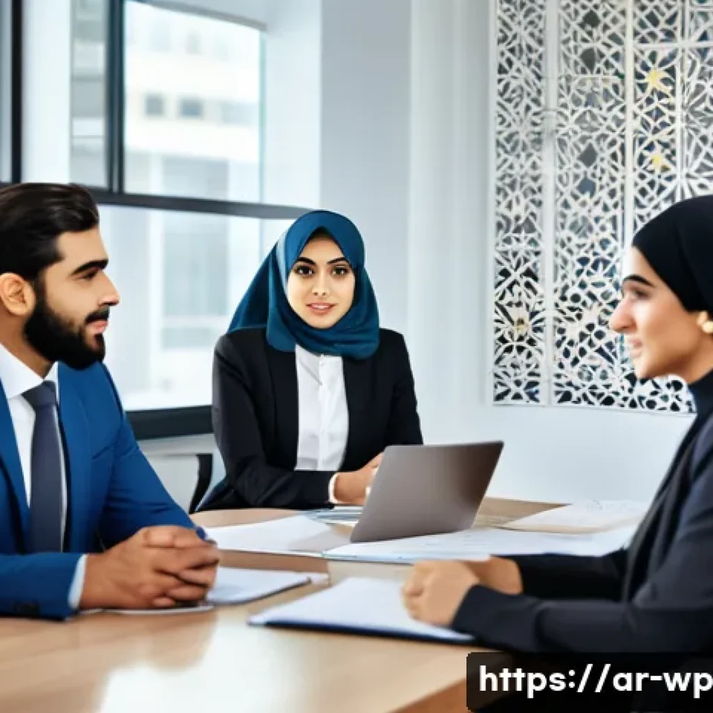 직장에서의 관점 전환 훈련 방법 - A professional office scene featuring a diverse group of Arabic-speaking colleagues engaged in activ...