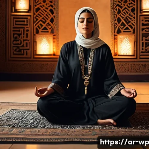 관점 전환 훈련에서의 성찰의 중요성 - A serene Middle Eastern woman sitting cross-legged on a traditional patterned carpet inside a softly...