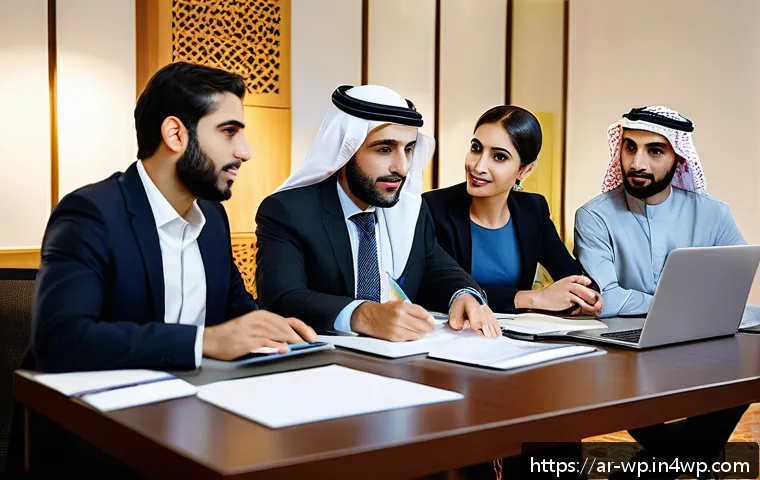 관점 전환 훈련을 위한 피드백 활용 - A professional Middle Eastern office setting showing a diverse team engaged in a constructive feedba...